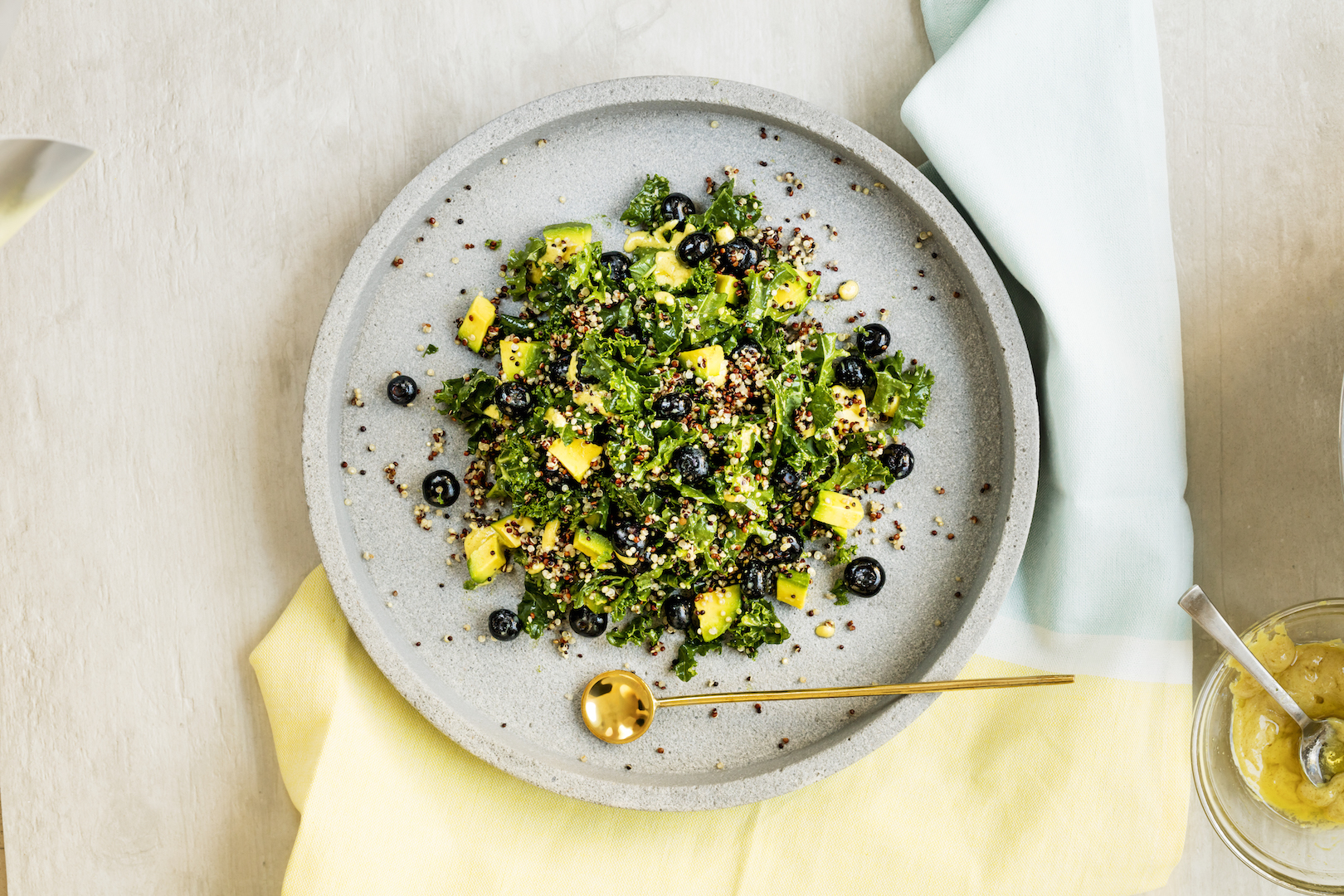 5 foods to add to your diet to help promote glowing skin + Kale, Quinoa and Blueberry Salad with Coconut dressing